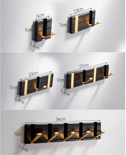 Modern black & gold aluminum folding robe hook kitchen wall rack