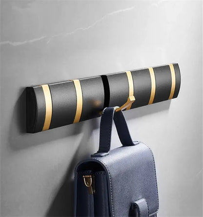 Modern black & gold aluminum folding robe hook kitchen wall rack