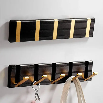 Modern black & gold aluminum folding robe hook kitchen wall rack