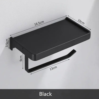 Black aluminum gray bathroom paper roll holder with phone shelf