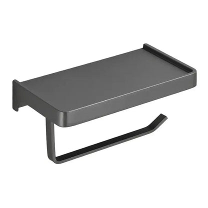 Black aluminum gray bathroom paper roll holder with phone shelf
