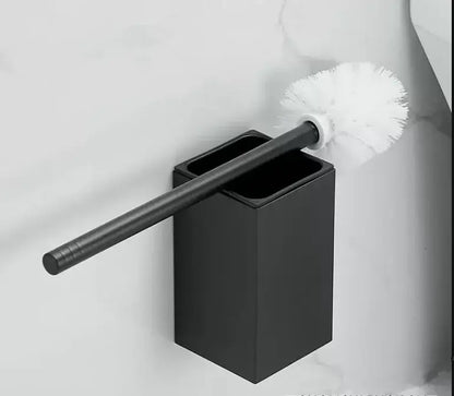 Modern gray & white rectangular toilet brush holder bathroom set