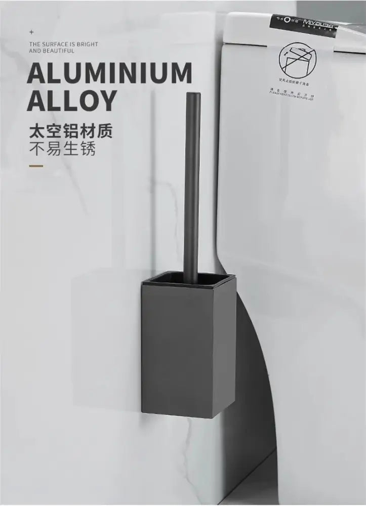 Modern gray & white rectangular toilet brush holder bathroom set