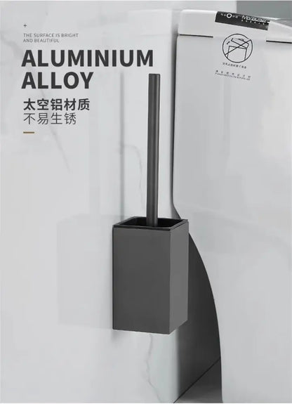 Modern gray & white rectangular toilet brush holder bathroom set