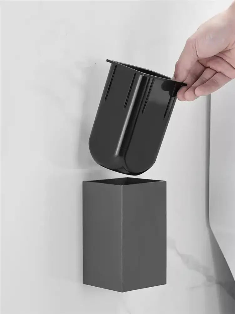 Modern gray & white rectangular toilet brush holder bathroom set