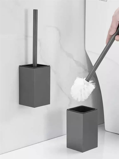 Modern gray & white rectangular toilet brush holder bathroom set