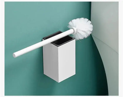 Modern gray & white rectangular toilet brush holder bathroom set