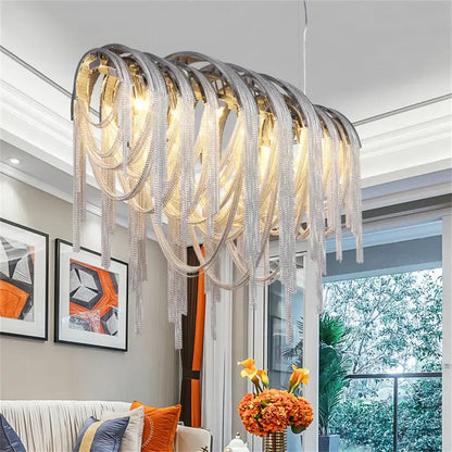Modern silver aluminum led chandelier for living room crystal beads