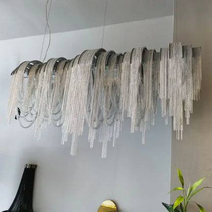 Modern silver aluminum led chandelier for living room crystal beads