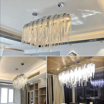 Modern silver aluminum led chandelier for living room crystal beads