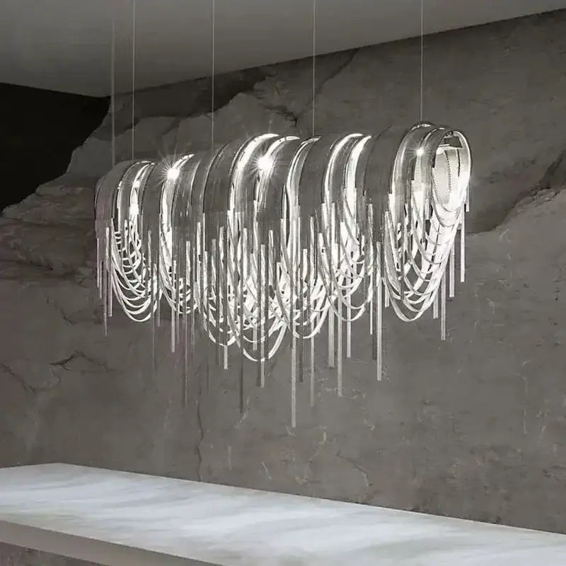 Modern silver aluminum led chandelier for living room crystal beads