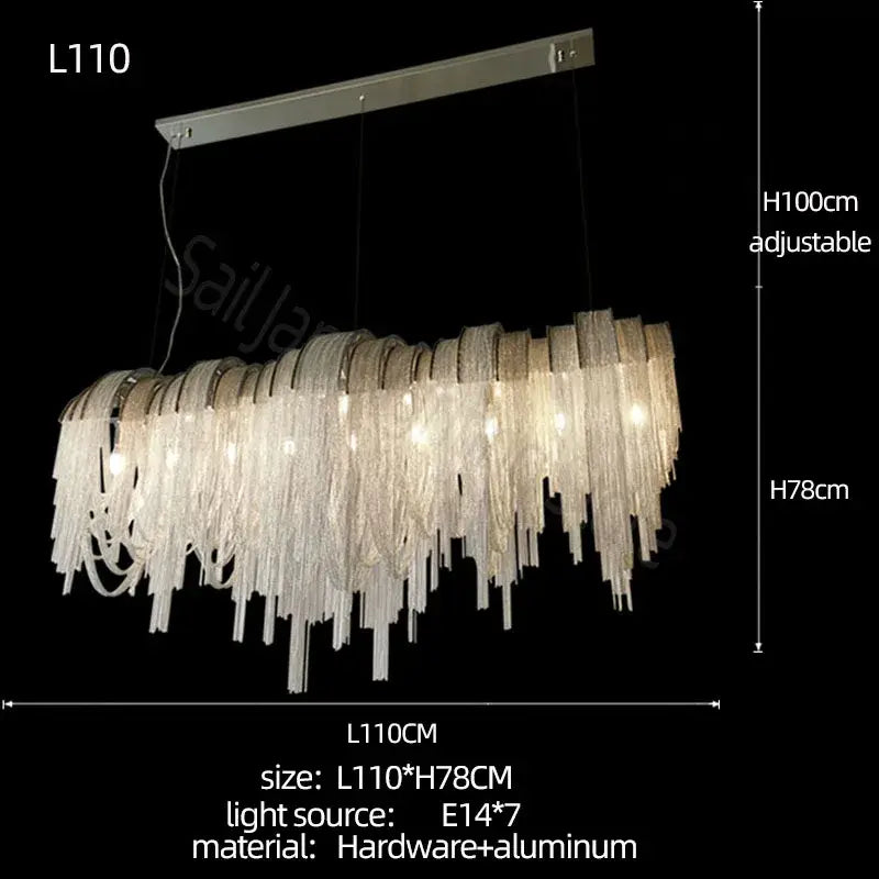 Modern silver aluminum led chandelier for living room crystal beads