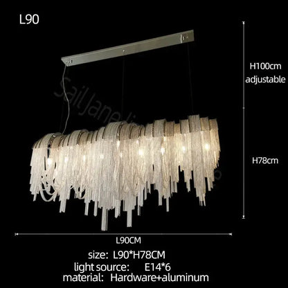 Modern silver aluminum led chandelier for living room crystal beads