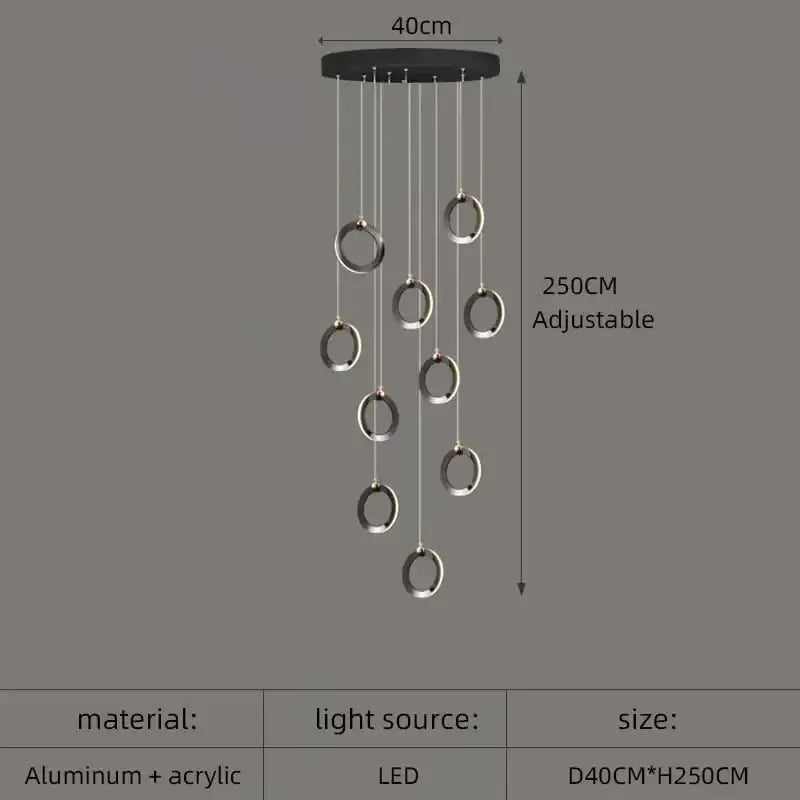 Modern minimalist aluminum led chandelier staircase ring light