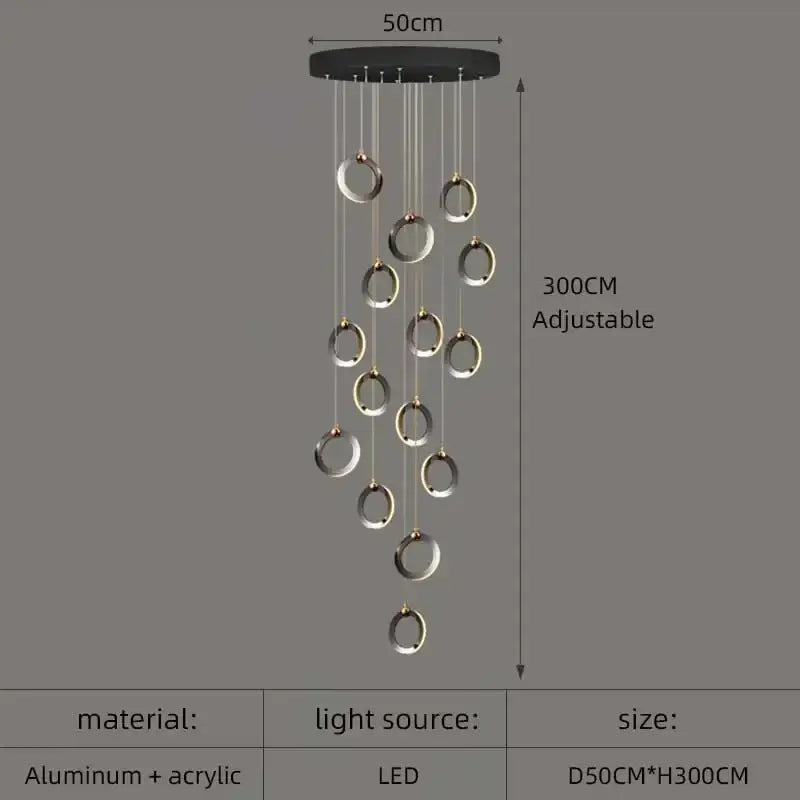 Modern minimalist aluminum led chandelier staircase ring light