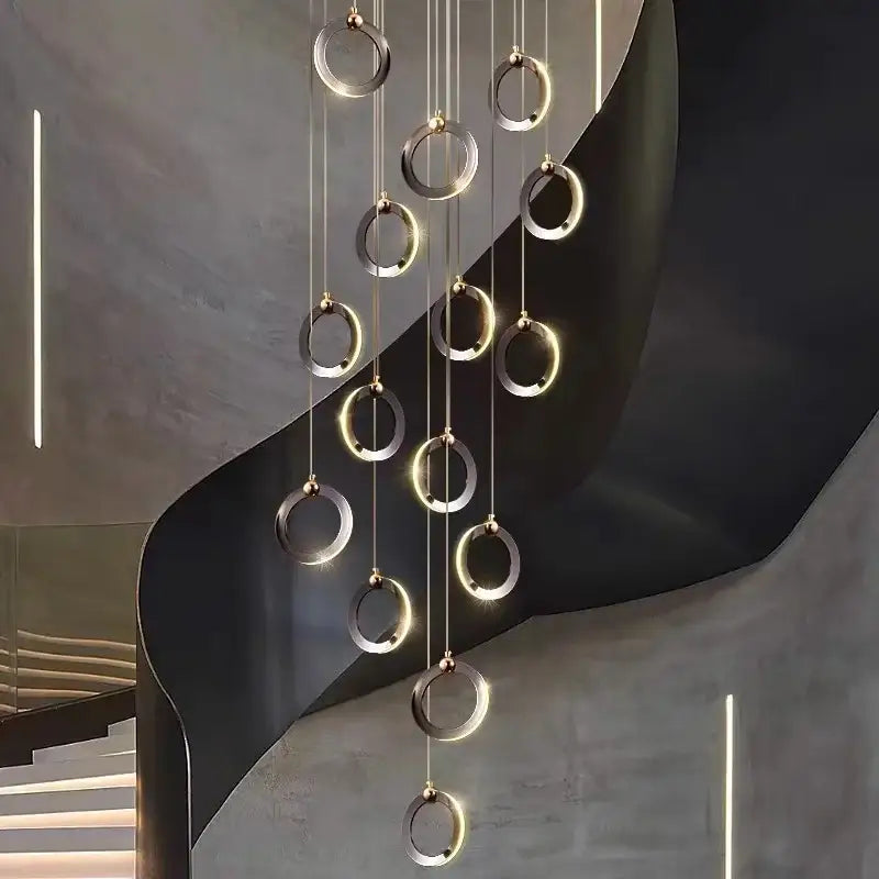 Modern minimalist aluminum led chandelier staircase ring light