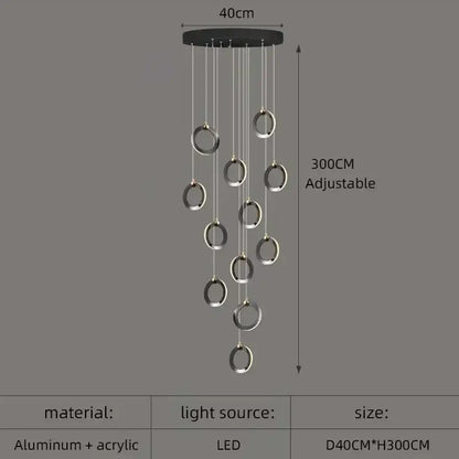 Modern minimalist aluminum led chandelier staircase ring light