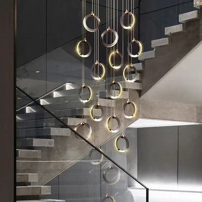 Modern minimalist aluminum led chandelier staircase ring light
