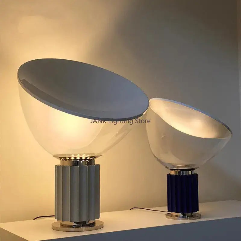 Modern fluted silver & blue glass led desk lamp bedroom lighting
