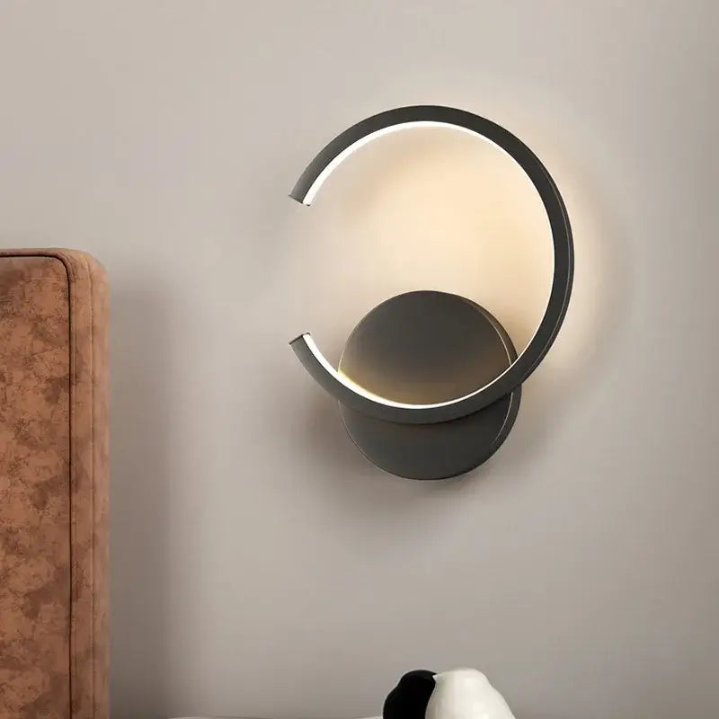 Modern black circular led wall lamp for bedroom living room