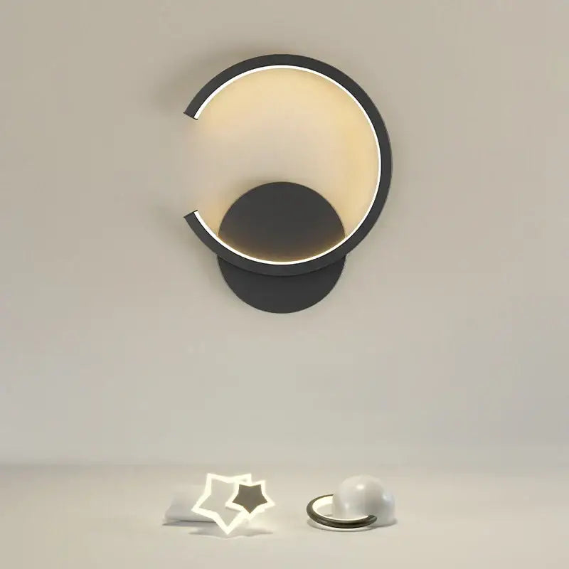 Modern black circular led wall lamp for bedroom living room
