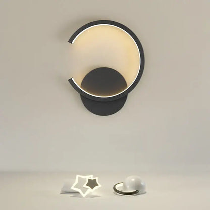 Modern black circular led wall lamp for bedroom living room