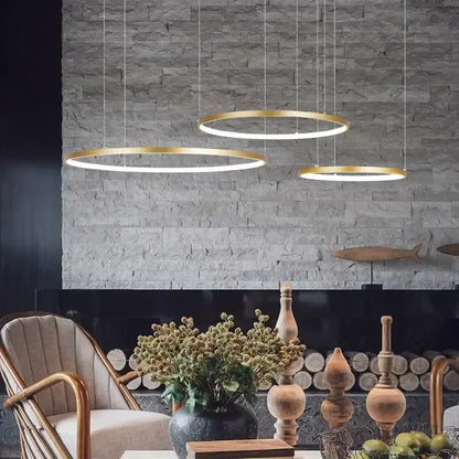 Modern black aluminum rings led pendant light dining room
