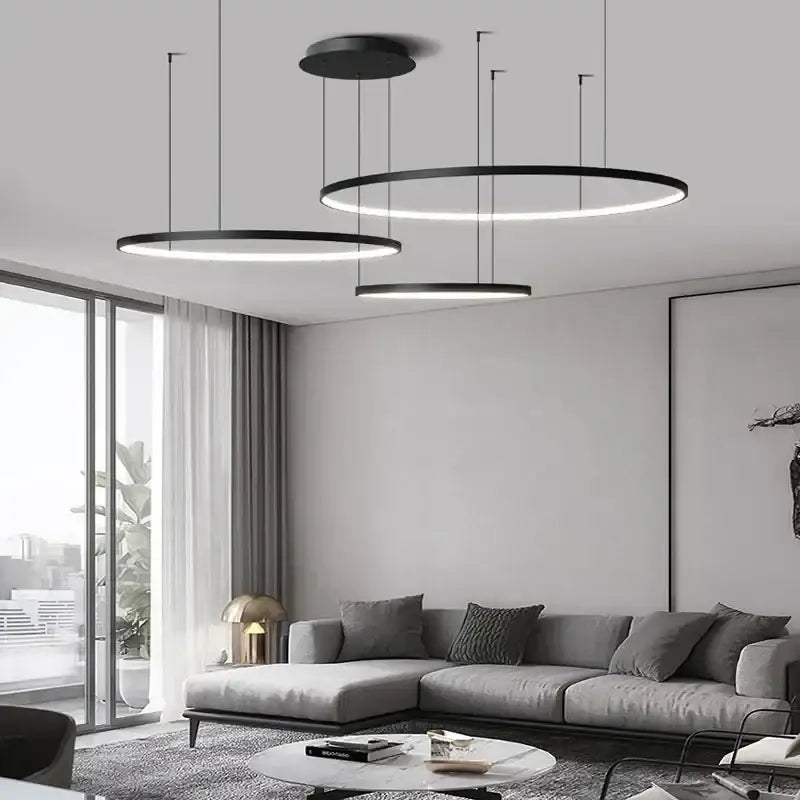Modern black aluminum rings led pendant light dining room