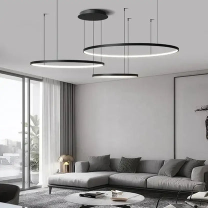 Modern black aluminum rings led pendant light dining room