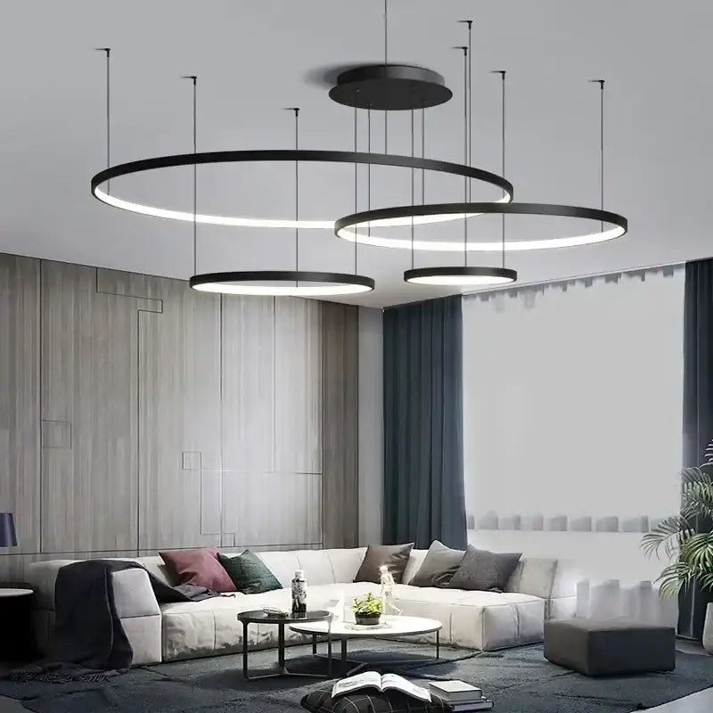 Modern black aluminum rings led pendant light dining room