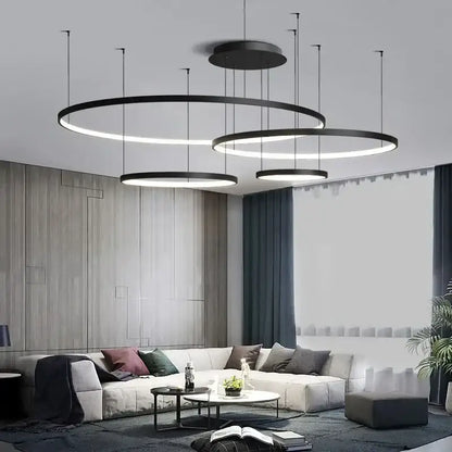 Modern black aluminum rings led pendant light dining room