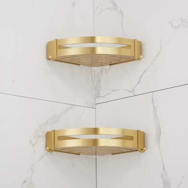 Brushed gold two tier aluminum shower shelf bathroom corner rack