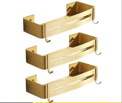 Brushed gold two tier aluminum shower shelf bathroom corner rack