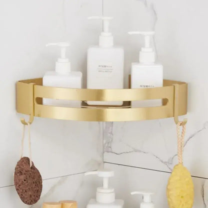Brushed gold two tier aluminum shower shelf bathroom corner rack