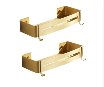 Brushed gold two tier aluminum shower shelf bathroom corner rack