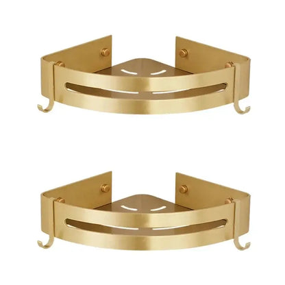 Brushed gold two tier aluminum shower shelf bathroom corner rack