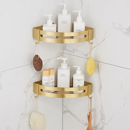 Brushed gold two tier aluminum shower shelf bathroom corner rack