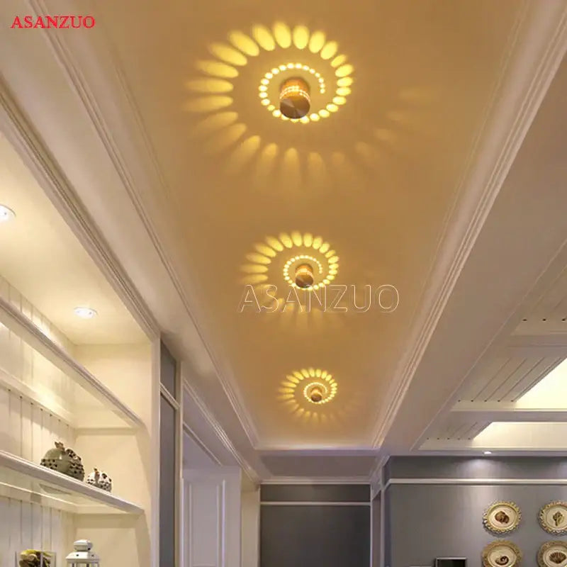 Blue aluminum spiral led wall lamp for bedroom circular light patterns