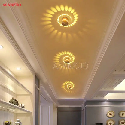 Blue aluminum spiral led wall lamp for bedroom circular light patterns