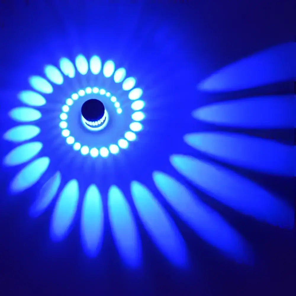 Blue aluminum spiral led wall lamp for bedroom circular light patterns