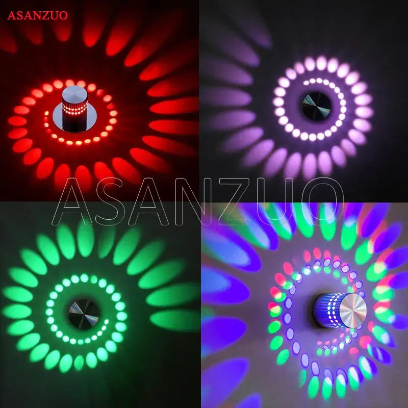 Blue aluminum spiral led wall lamp for bedroom circular light patterns