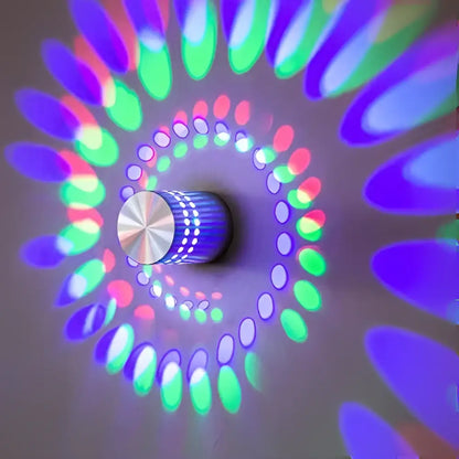 Blue aluminum spiral led wall lamp for bedroom circular light patterns