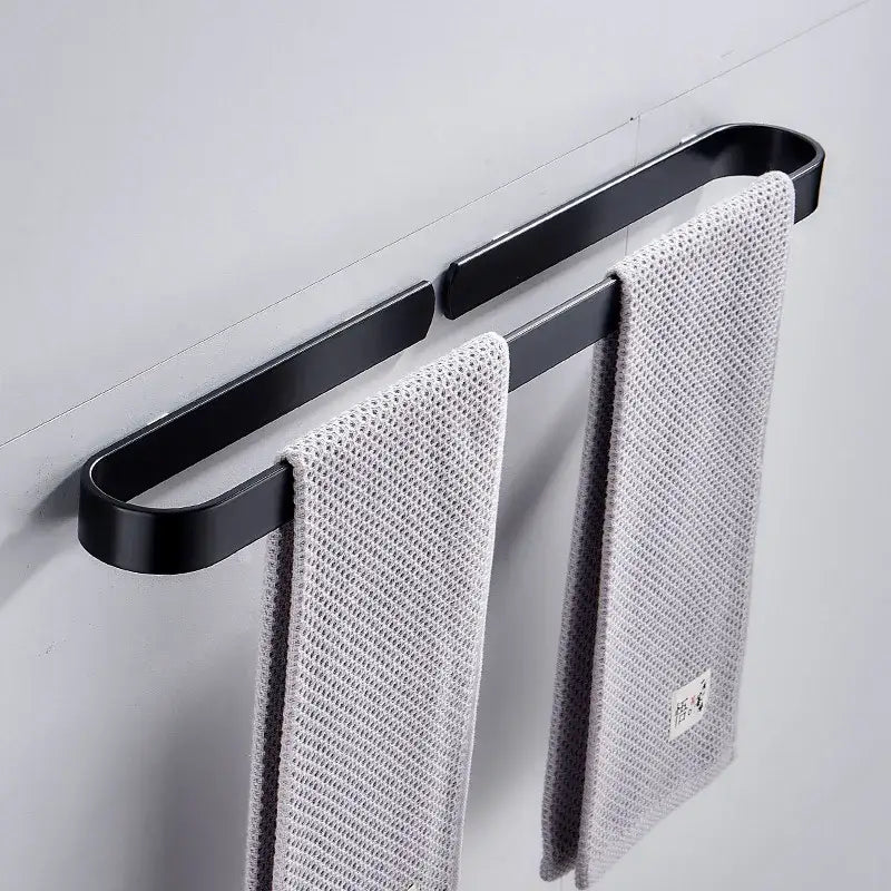 Modern matte black aluminum towel holder bathroom wall rack
