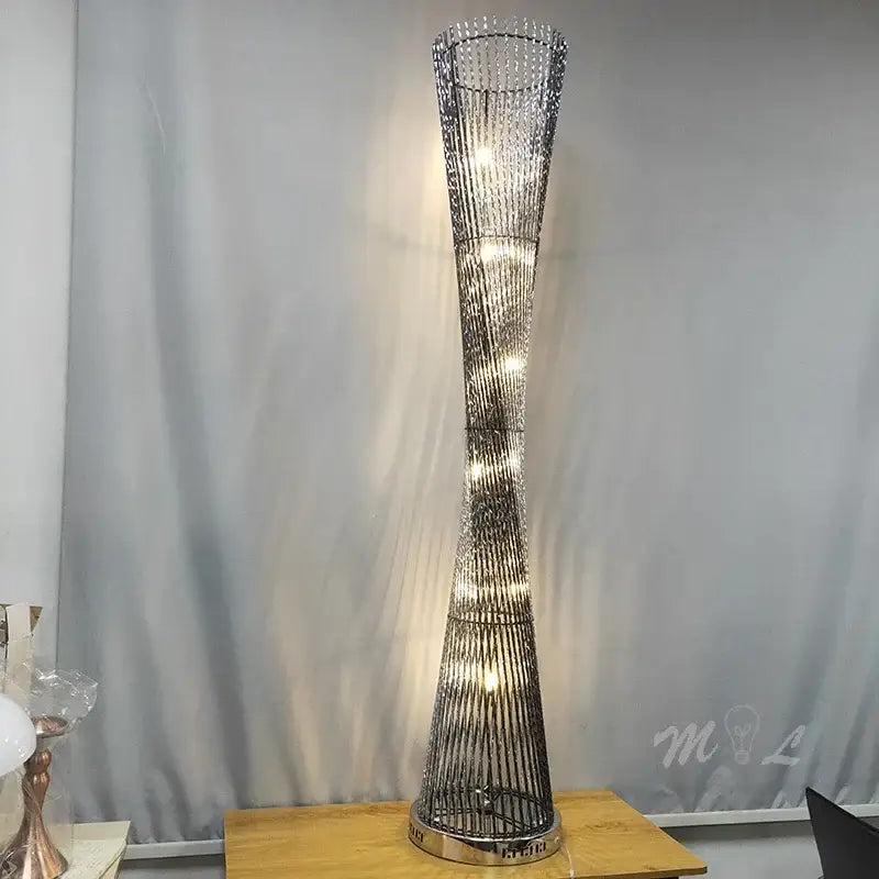 Modern silver twisted aluminum tower floor lamp living room led light