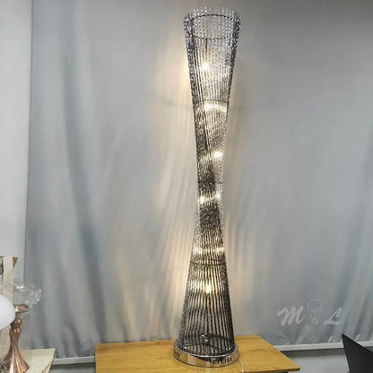 Modern silver twisted aluminum tower floor lamp living room led light