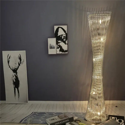 Modern twisted silver aluminum tower floor lamp living room light