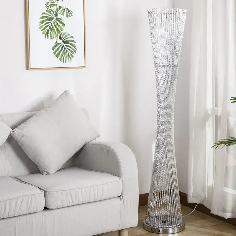 Modern twisted silver aluminum tower floor lamp living room light