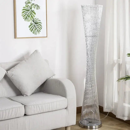 Modern twisted silver aluminum tower floor lamp living room light