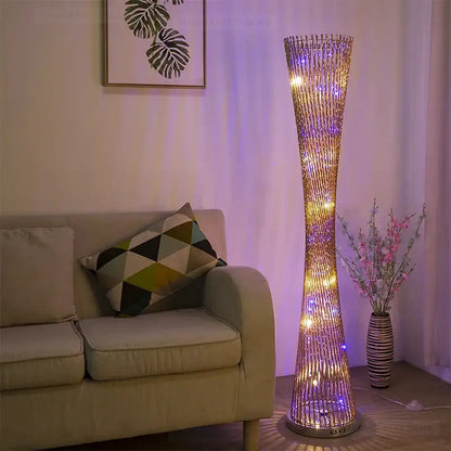 Modern twisted silver aluminum tower floor lamp living room light