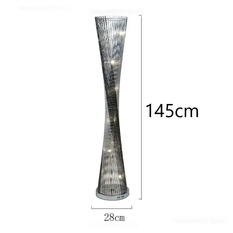 Modern twisted silver aluminum tower floor lamp living room light